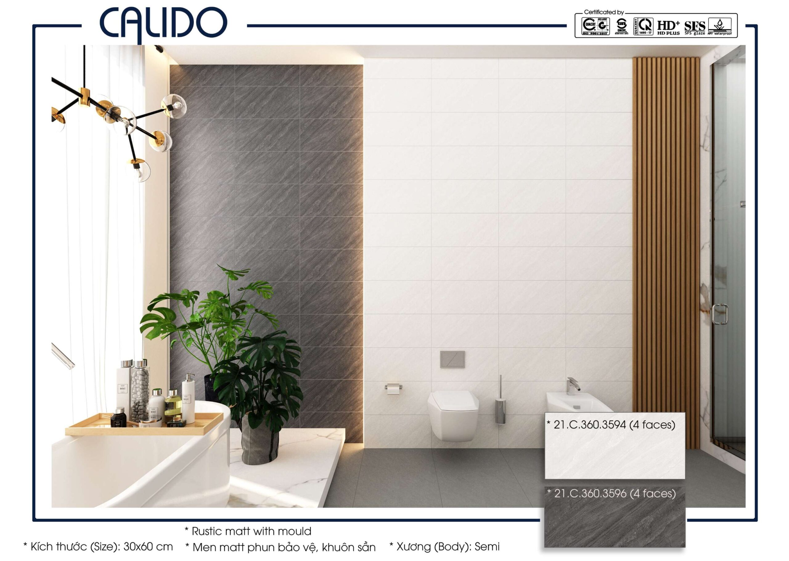 Gạch CALIDO 30x60 Matt phun bảo vệ, khuôn sần 22.C.360.3596